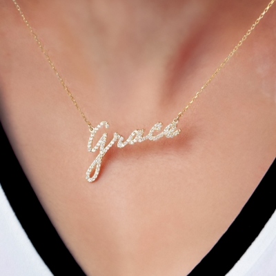 Personalized Dainty Pave Name Necklace, Custom Name Pendant Necklace, Minimalist Jewelry, Birthday/Mother's Day/Christmas Gift for Mom/Wife/Her