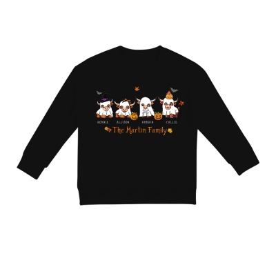 Sweat-shirt d'Halloween avec noms personnalisés de la famille des vaches des Highlands, sweat-shirt de vaches fantômes d'Halloween, sweat-shirt de vaches effrayantes de la famille, cadeau d'Halloween pour les amoureux des vaches