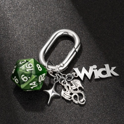 Personalized D20 Keychain, Stainless Steel Key Chain, Backpack Pendant, DND Dice Key Ring, Custom Name Fantasy Gear, TTRPG Accessories, DND Gift