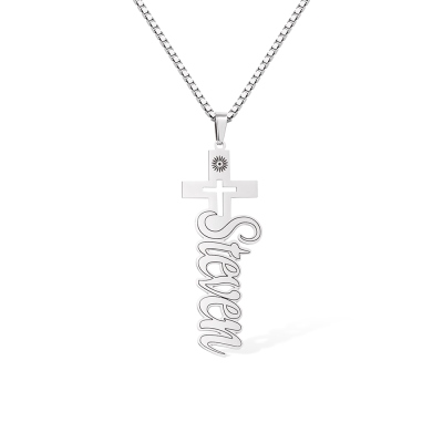 Personalisierte Halskette mit Kreuz-Namensanhänger, zierlicher christlicher Taufschmuck, Taufe/Erstkommunion/Weihnachtsgeschenk für Mama/Oma/Sie