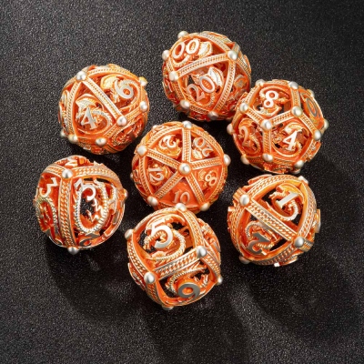 Metal DND Dragon Dice Set, DND Dice Set, Metal Dice Set, Orange Dice Set, Hollow Dice Set, Dice Gift, DND Gifts