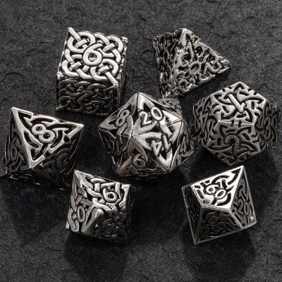 Metal DND Maze Chain Silver Dice Set, Chain Dice Set, DND Dice Set, Metal Dice Set, Hollow Dice Set, Tabletop Dice, Dice Gift, DND Gifts