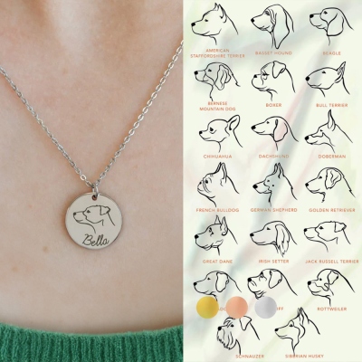 Personalized Dog Portrait & Name Necklace, Custom Pet Head Silhouette Necklace, Memorial Jewelry, Pet Loss Gift, Gift for Dog Mom/Pet Lover/Pet Owner