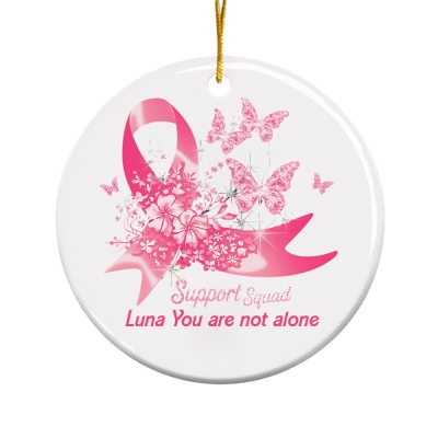 Custom Name Butterfly Pink Ribbon Pattern Hanging Decor, Ceramic Christmas Tree Ornament, Christmas Gift for Breast Cancer Patients/Family/Friends