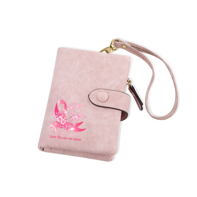 Custom Name Butterflies Pink Ribbon Tri-Fold Wallet, You Are Not Alone PU Leather Card Holder, Beating Breast Cancer Gifts for Women/Friends/Family