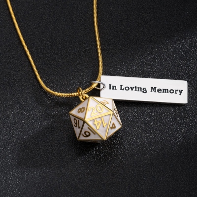 Personalized DND D20 Dice Cremation Necklace For Ashes, Memorial Ash Necklace, Keepsake Jewellery, Brass Necklace, Dice Necklace, Cremation Pendant