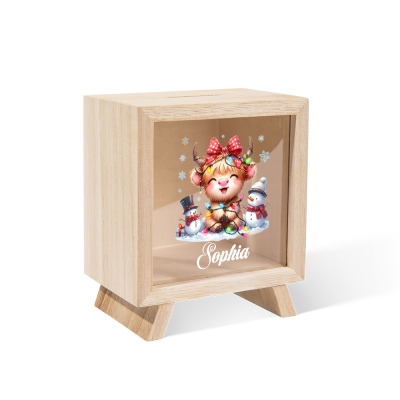 Personalized Name Christmas Highland Cow Piggy Bank, Wooden Clear Window Money Box Saving Bank, Birthday/Christmas Gift Gift for Kids/Teens/Boys/Girls