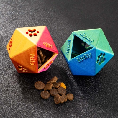 DND 3d Printed Custom Name D20 Treat Dispenser Toy, Slow Feeder Dog, Dog Treat Toy, Cat Treat Toy, Slow Feeder Cat, Treat Dispensing Toy, D20 Dog Toy