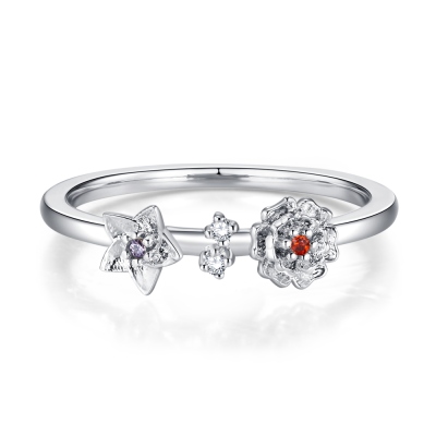 Bague familiale personnalisée avec pierres de naissance et fleurs multiples, bijoux pour femmes en argent sterling 925, cadeau d'anniversaire/fête des mères pour elle/maman/demoiselles d'honneur