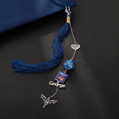 2025 Custom Name Graduation Tassel Charm with D20 Dice, Dragon Graduation Cap Charm, Graduation Cap Insert, Graduation Gift for Him, Keepsake Gift