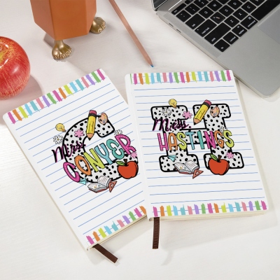 Personalized Name & Initial Teacher's Notebook, Pencil Book Apple Design A5 Lined Notebook, Teacher's Day/End of School/Appreciation Gift for Teachers