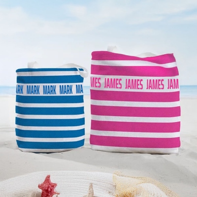 Personalized Classic Striped Tote Bag with Name, Large Capacity Beach Bag, Summer Vacation/Beach/Pool Party Favor, Gift for Kids/Boys/Girls/Family