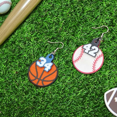 Personalized Sport Ball Design Earrings with Player Numbers, Sports Jewelry, Birthday/Game Day/Appreciation Gift for Sports Lovers/Players/Fans