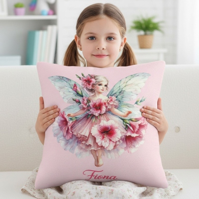 Personalized Name Birth Flower Fairy Throw Pillow Cover, Pillowcase with Optional Insert, Home Decor, Housewarming/Birthday Gift for Girls/Women
