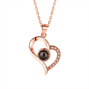 Lover Heart Photo & 100 Languages Projection Necklaces Rose Gold