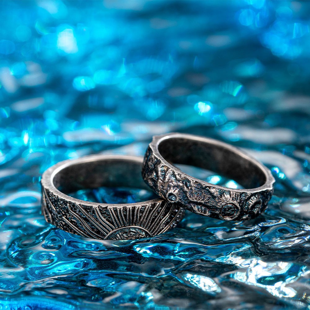 Anelli di promessa sole e luna, anelli di coppia in argento