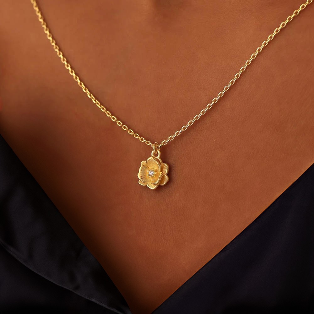 SLUYNZ Halskette 925er Sterlingsilber - Zierlicher Blumen-Choker Mit Zirkonia | 44,5 Cm