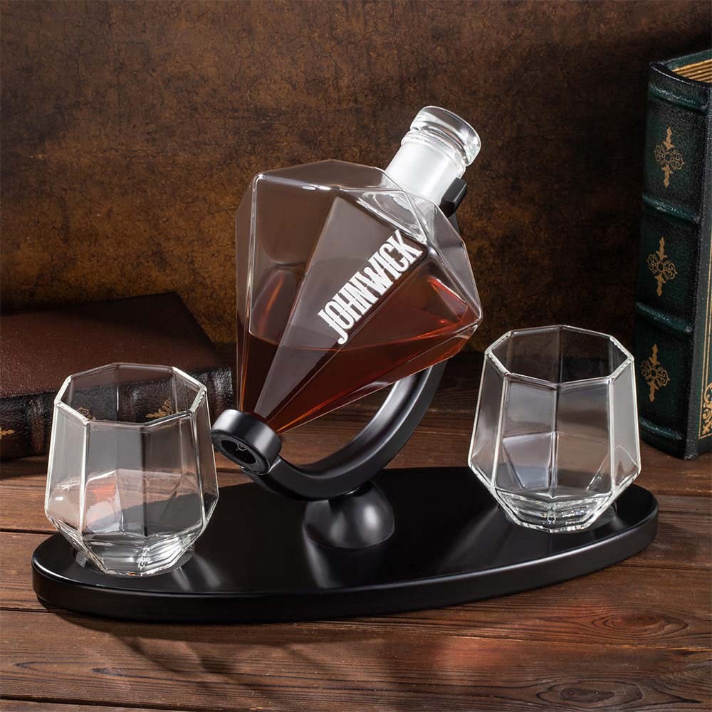 Custom Name Whiskey Decanter Set, Engraved Crystal Whiskey Decanter, Diamond Shape Whiskey Decanter, Father's Day Gifts, Gifts for Dad/Whiskey Lover