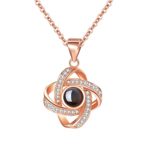 Lucky Four Leaf Projection Necklace & 100 Languages Photo Rose Gold
