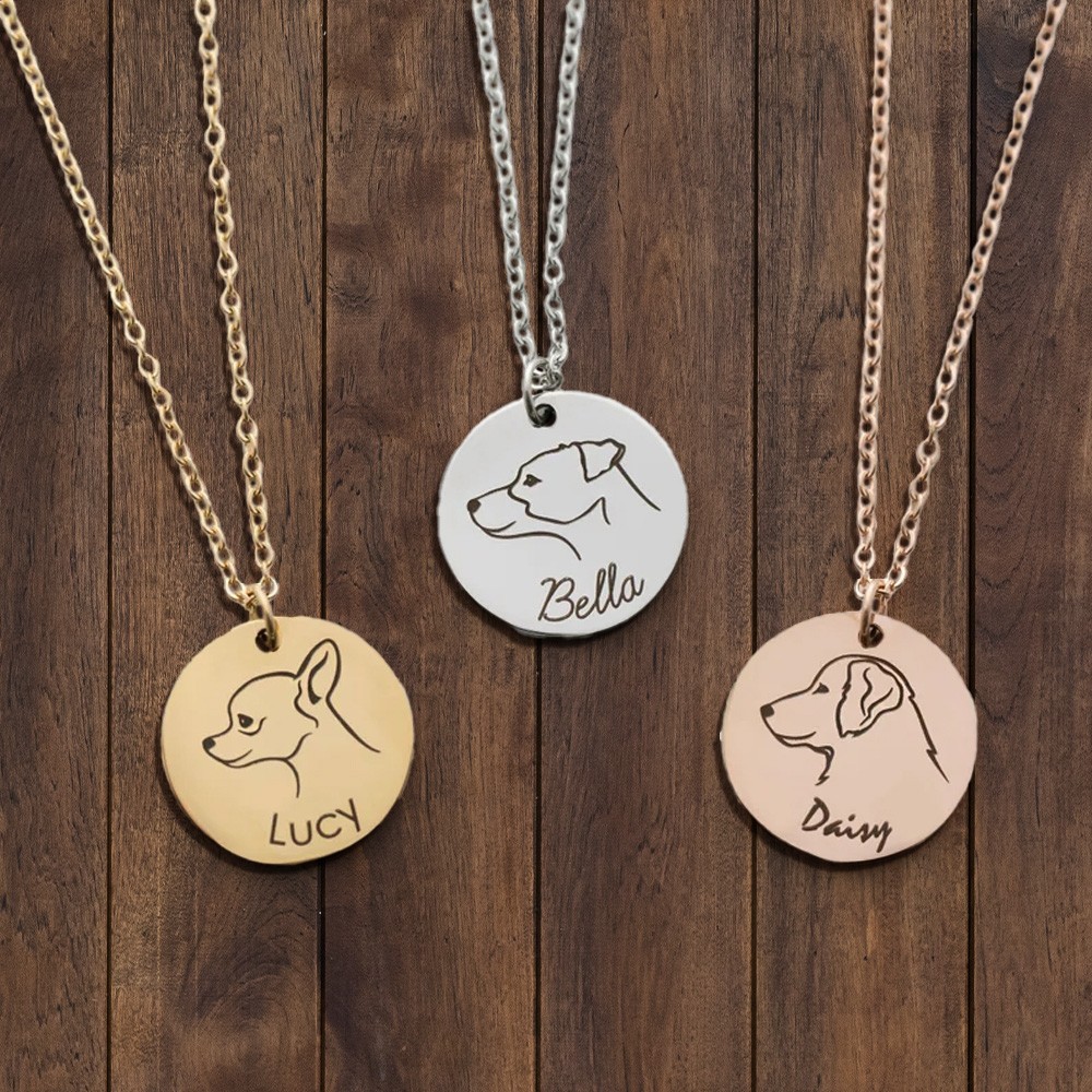 Personalized Dog Portrait & Name Necklace