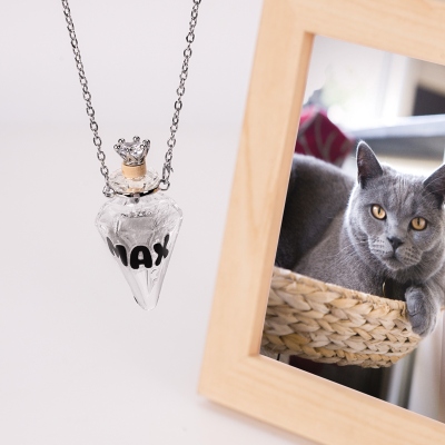 Personalized Pet Remembrance Necklace – Heart-Shaped Glass Fur Keepsake Pendant for Dog or Cat Hair, Personalized Pet Loss Gift