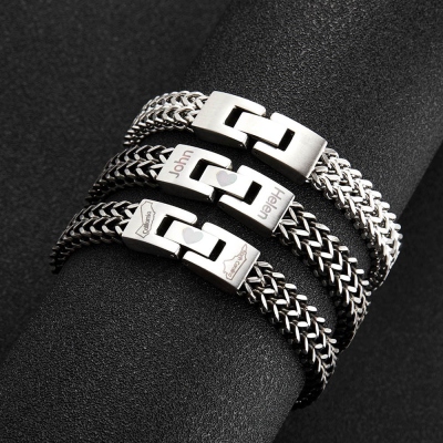 Bracelet personnalisé avec double nom gravé, bracelet à motif personnalisé pour homme, cadeau d'anniversaire/fête des pères/anniversaire de mariage pour couples/mari/amis