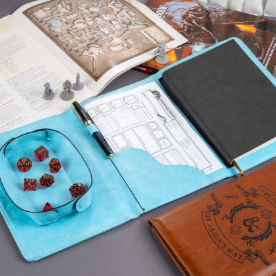 Personalized Leather Multifunctional Dice and Character sheet Mat, Portable Leather Dice Tray, Notebook, DND Play Mat All In One, DND Storage Bag, DND Gift