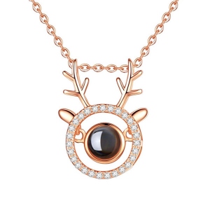 Deer Antlers Photo&100 Languages Projection Necklaces Rose Gold