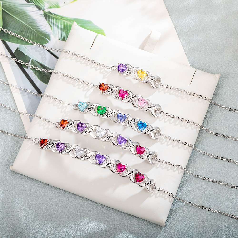 Jewelora Bracciale Personalizzato Infinity Con Nomi E Pietre Portafortuna - Argento 925 Per Donna - Gioiello Coppia Sempre Insieme