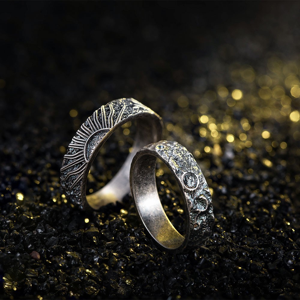 Anelli di promessa sole e luna, anelli di coppia in argento sterling 925,  set di anelli di coppia, anelli abbinati, regalo di matrimonio/anniversario  per moglie/fidanzata/amanti