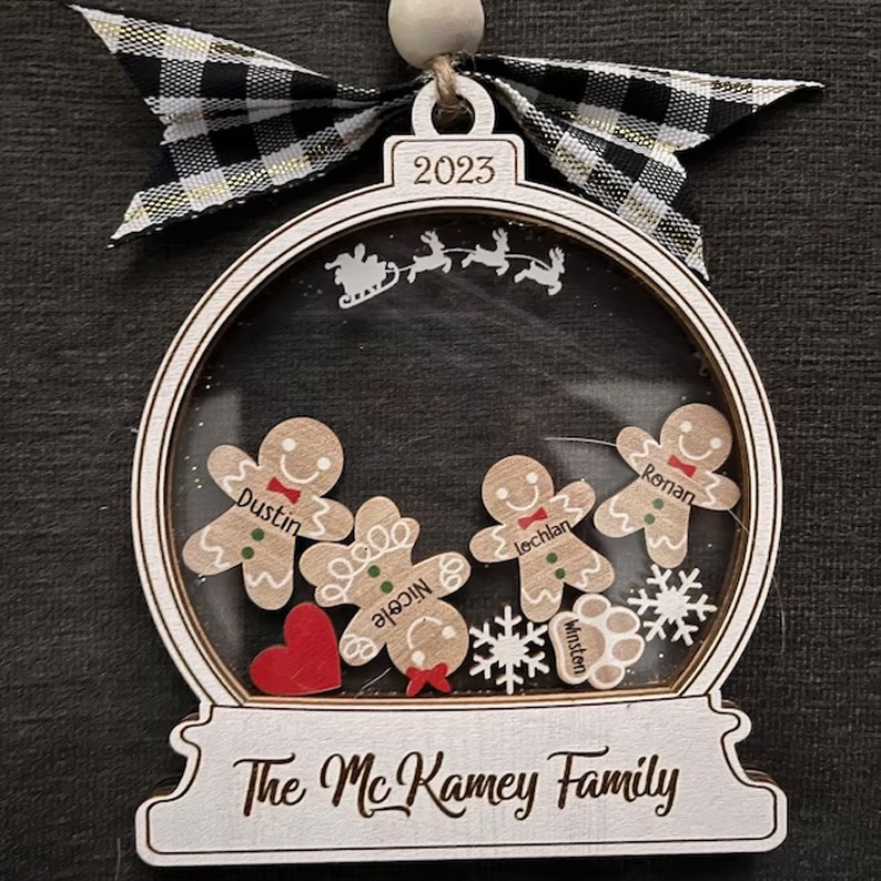 Custom Gingerbread Family Ornament with Bow, Warm Wooden Ornament ...