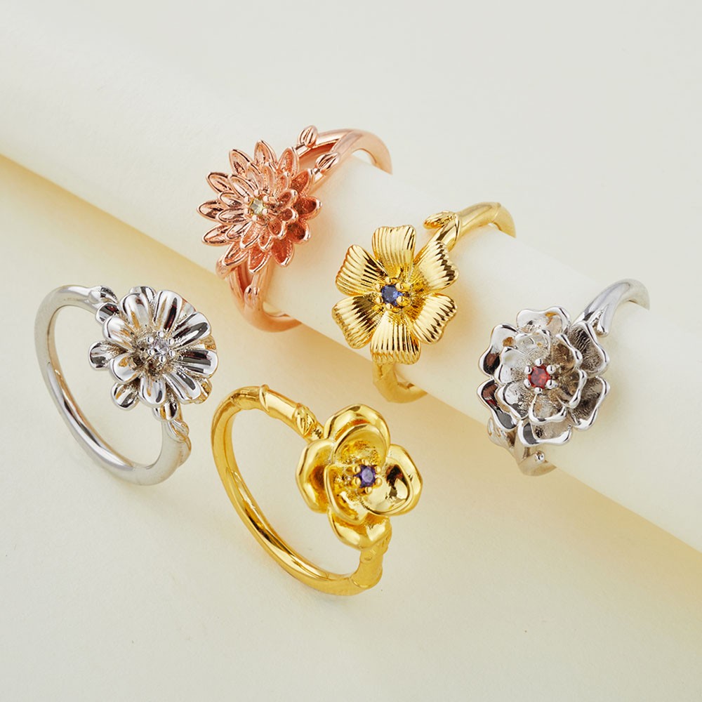Personalized Birth Flower Ring - Sterling Silver Custom Bouquet Ring For Mothers, Women, Anniversary
