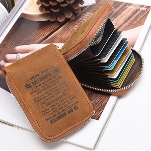 Personalized RFID Blocking Genuine Leather ID Card Wallet