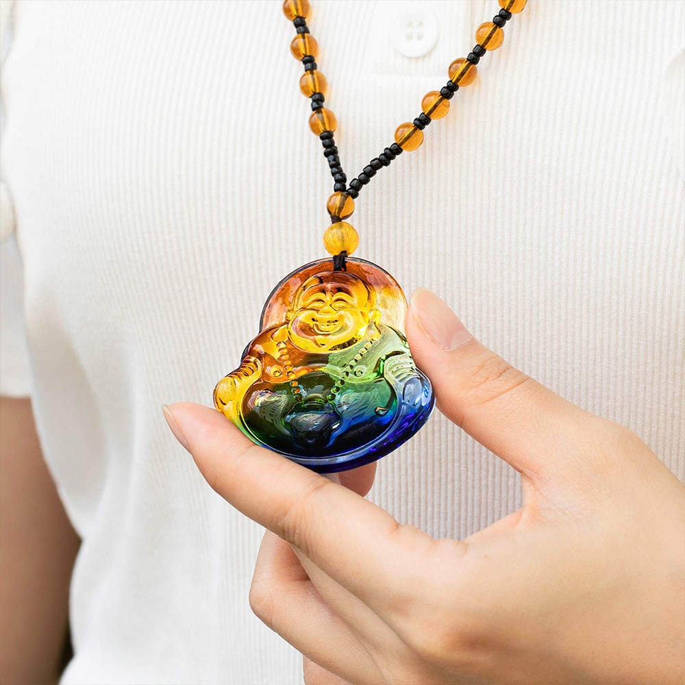 Colorful Rainbow Buddha Necklace Rainbow Jade Buddha Pendant With Bead 