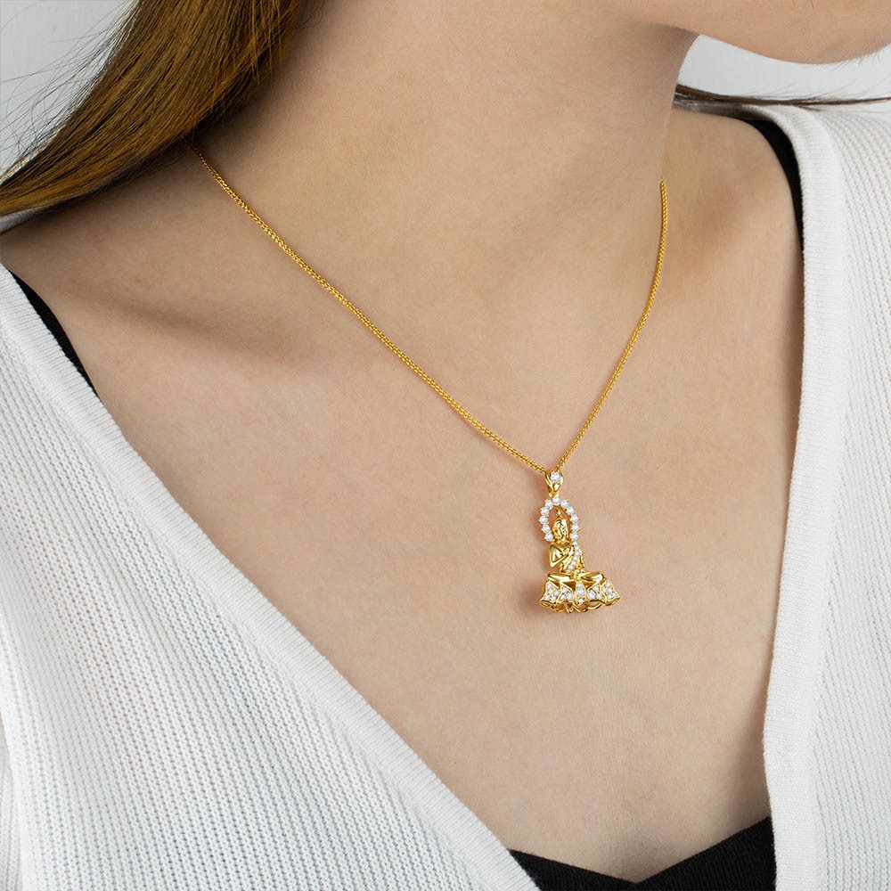 18k Gold-plated Buddha Charm Necklace, Buddha Pendant, Meditation Yoga Necklace, Gift for Mom/Grandma/Yoga Loved