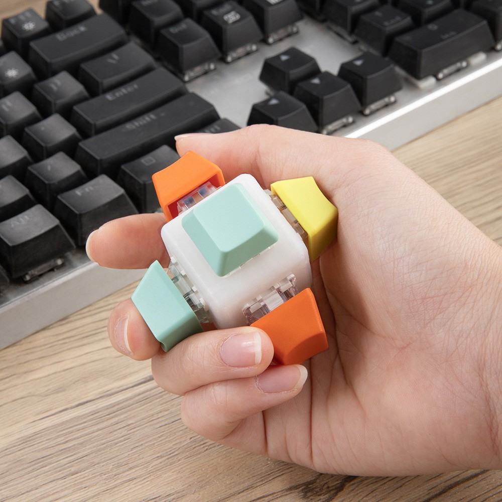 Tastatur Fidget Clicker Cube Fidget Toy Keycap Fidget Slider, Fidget Toy Sensory Fidget Cube, entspannendes Handgerät für Erwachsene, Angst, Stressabbau