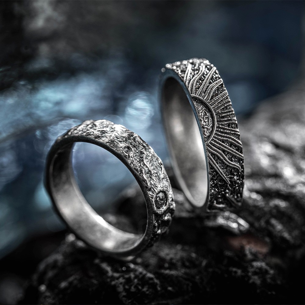 Sun &amp; Moon Promise Rings, Sterling Silver 925 Couple Rings, Couple Ring Set, Matching Rings, Wedding/Anniversary Gift voor vrouw/vriendin/liefhebbers