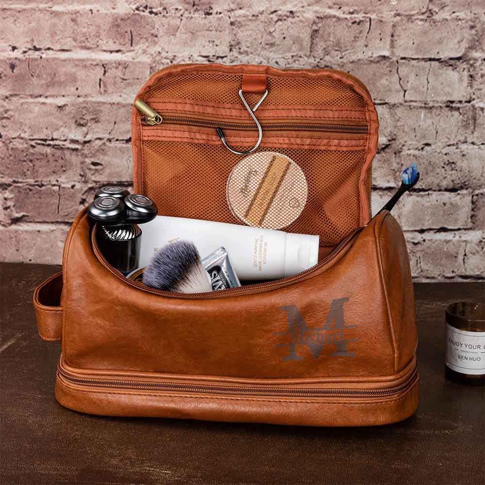 Personalized Leather Toiletry Bag, Leather Dopp Bag, Groomsmen Gift, Christmas Gift For Dad Him, Men's Leather Toiletry Bag, Anniversary Gift