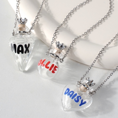 Personalized Pet Remembrance Necklace – Heart-Shaped Glass Fur Keepsake Pendant for Dog or Cat Hair, Personalized Pet Loss Gift