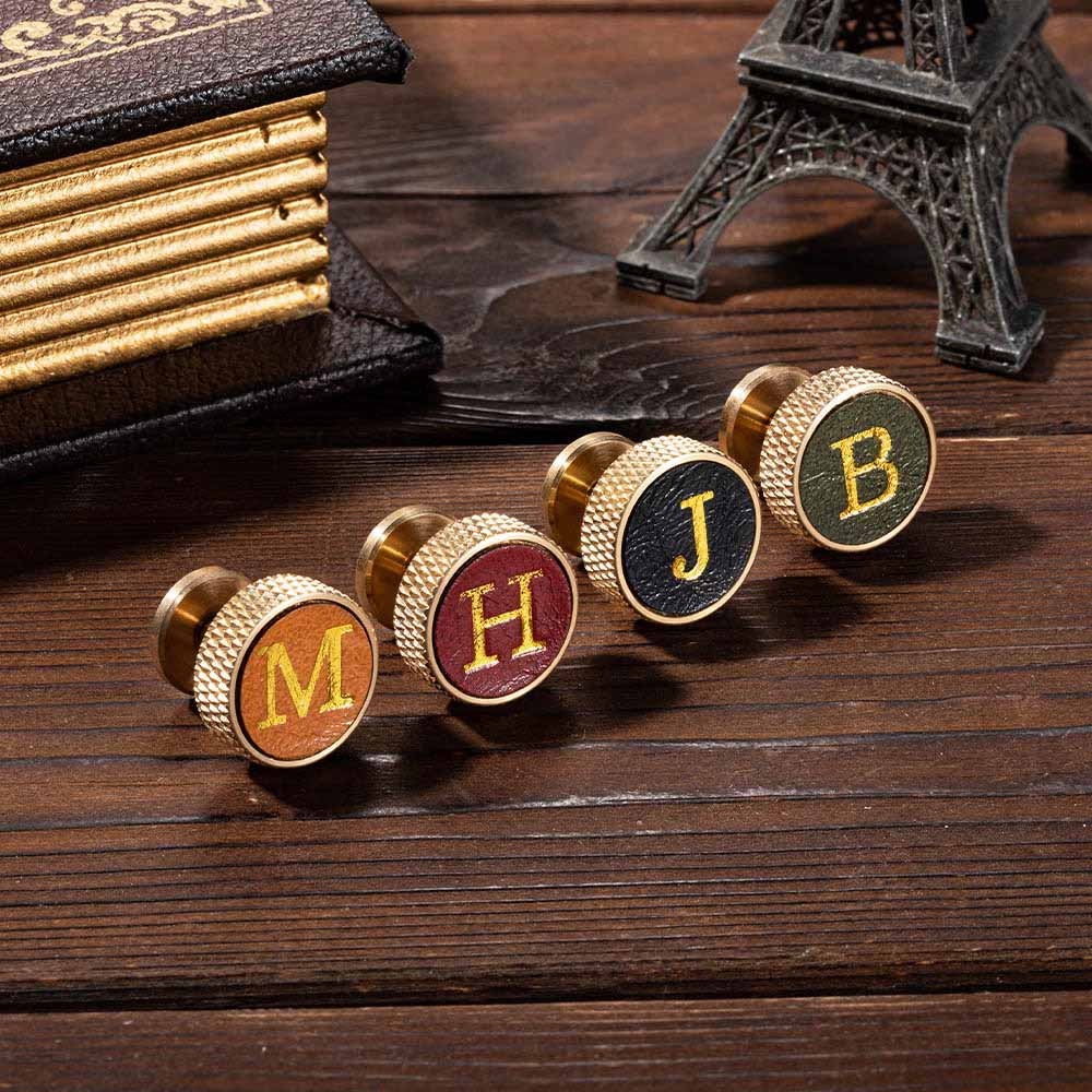 Personalized Initials Knurled Brass Leather Cufflinks, Men's Monogram Cufflinks, Father's Day/Wedding/Christmas Gift for Him/Father/Groomsman/Friend