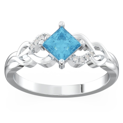 Princess-Cut Gemstone Ring with Accents