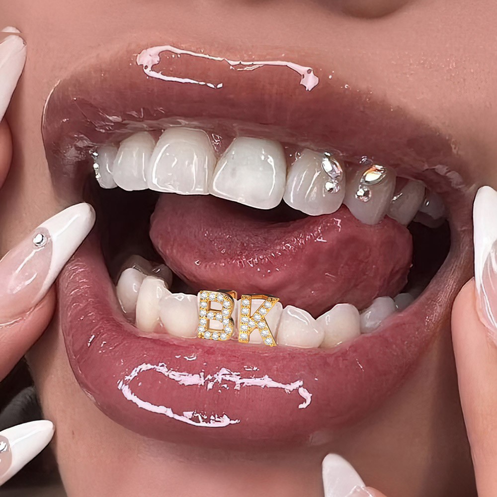 Personalized Zircon Letter Grills Teeth Custom Initial Tooth Grillz 