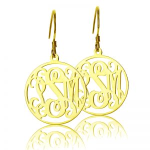Solid Gold Personalized Circle Monogram Earrings