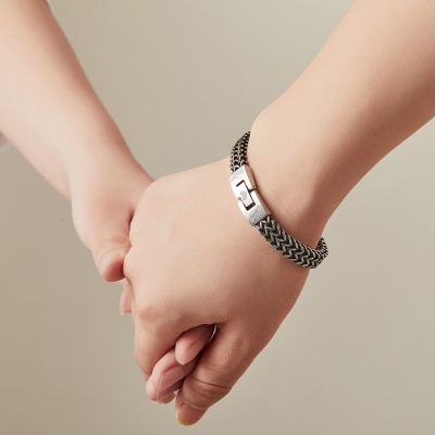 Bracelet personnalisé avec double nom gravé, bracelet à motif personnalisé pour homme, cadeau d'anniversaire/fête des pères/anniversaire de mariage pour couples/mari/amis