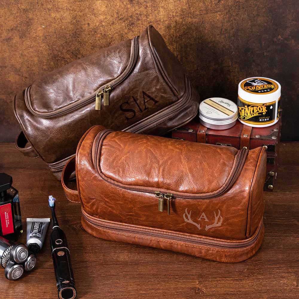 Personalized Leather Toiletry Bag, Leather Dopp Bag, Groomsmen Gift, Christmas Gift For Dad Him, Men's Leather Toiletry Bag, Anniversary Gift