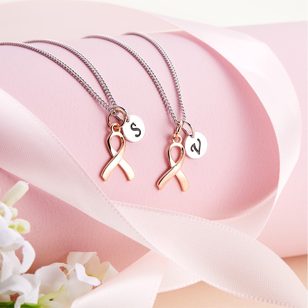 Personalisierte erste Brustkrebs-Überlebende-Halskette, Bewusstseins-Rosa-Band-Charm-Halskette, Sterling-Silber-Schmuck, Geschenke für Krebs-Überlebende für Frauen