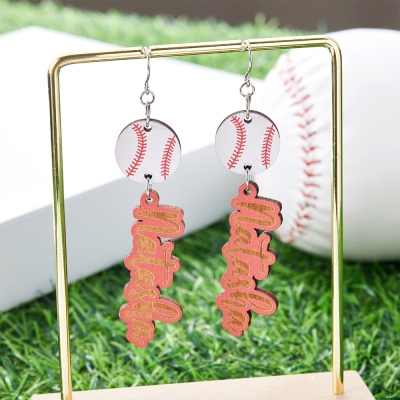 Personalized Colorful Sports Pendant Earrings, Customized Name Wooden Sports Jewelry, Football/Basketball Earrings, Gift for Sports Mom/Sports Lover