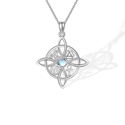 Witches Knot Necklace with Moonstone, Sterling Silver 925 Celtic Cross Witch Jewelry, Birthday/Anniversary/Valentine's Day Gift for Woman/Girl
