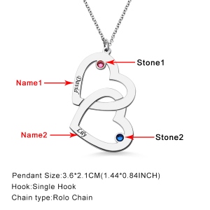 Attractive Sterling Silver Engraved 2-5 Intertwined Hearts With Birthstones Necklace