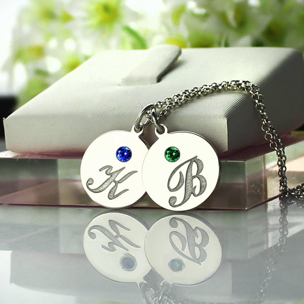 a266XDKSJK Personalized Name Necklace Disc Necklace with Initial & Birthstone Jewelry Custom